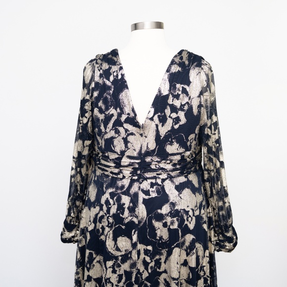 Betsy & Adam - Plus Size Foil Printed Mesh Gown - Picture 12 of 13